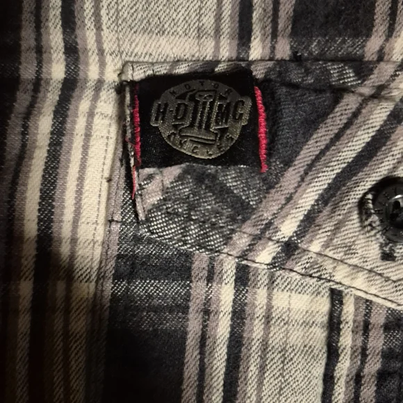 Harley Davidson Men's Black Plaid Long Sleeve Button Down Flannel Shirt SZ LG - Picture 7 of 10